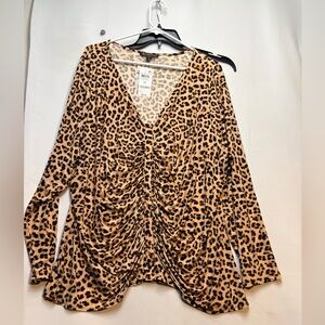 INC International Concepts Leopard Print Ruched Blouse